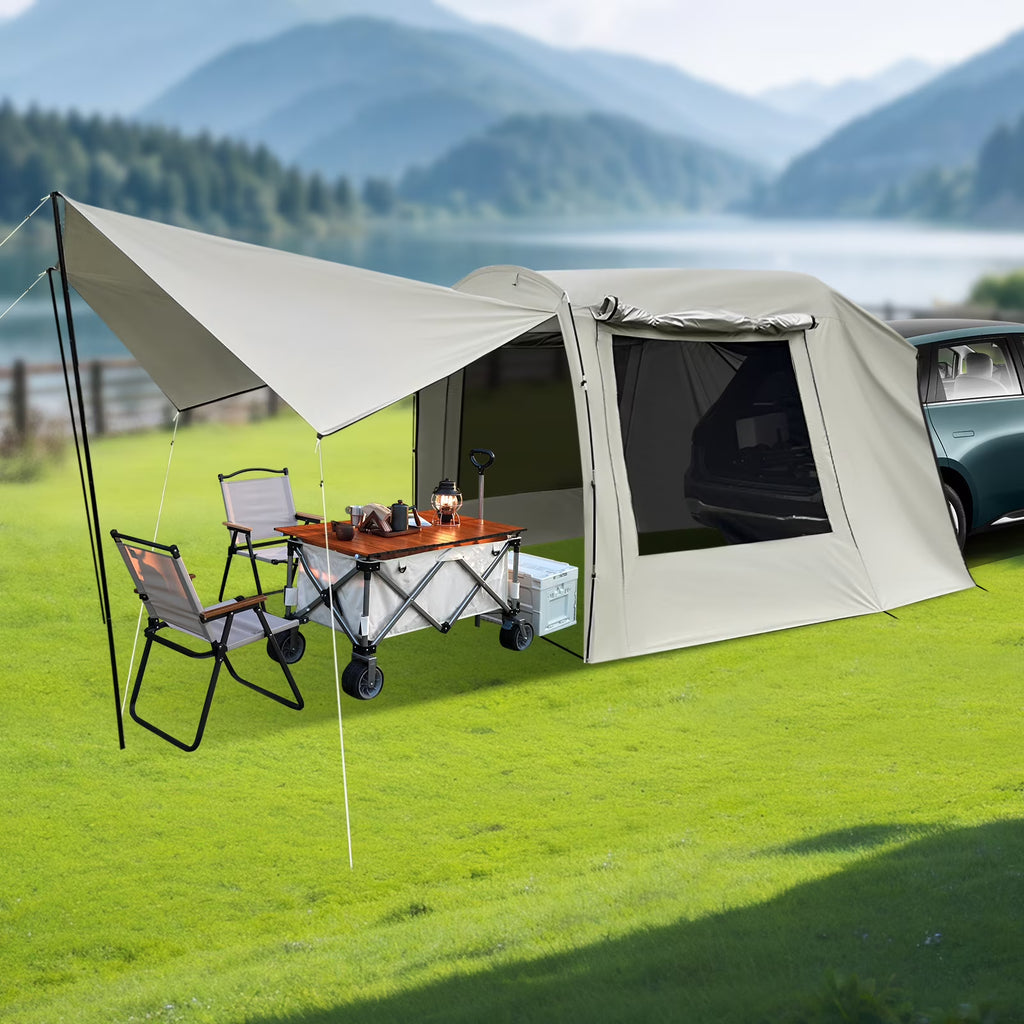 ToppiJoy 15*7*6ft Car Awning Outdoor Tent for Camping, Achieve Canopy Waterproof Camping Tents with 2 Mesh Windows, Windproof Hatchback for Car Camping Tent