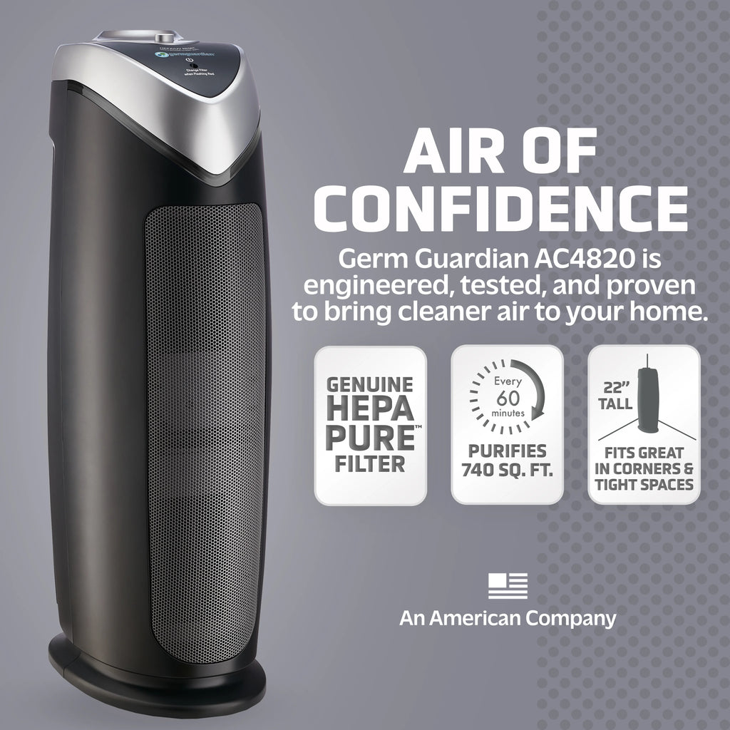 GermGuardian 743 Sq. ft. Tower Air Purifier with HEPA Pure Filter, Gray, AC4820