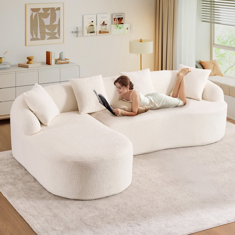 Timbernest 99" Modular Sectional Sofa with Pillows, Chenille L Shaped 3-Seater Couch with Deep Seat, White