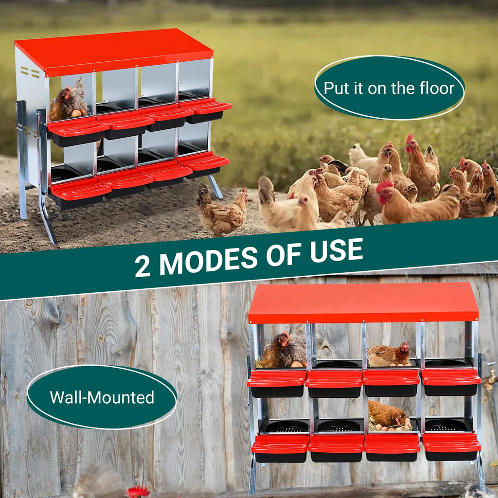 Chicken Nesting Box, 6/8/10 Compartment Nesting Box, Heavy Duty Chicken Coop Nesting Box with Removable Tray, Metal Chicken Laying Box for Chicken