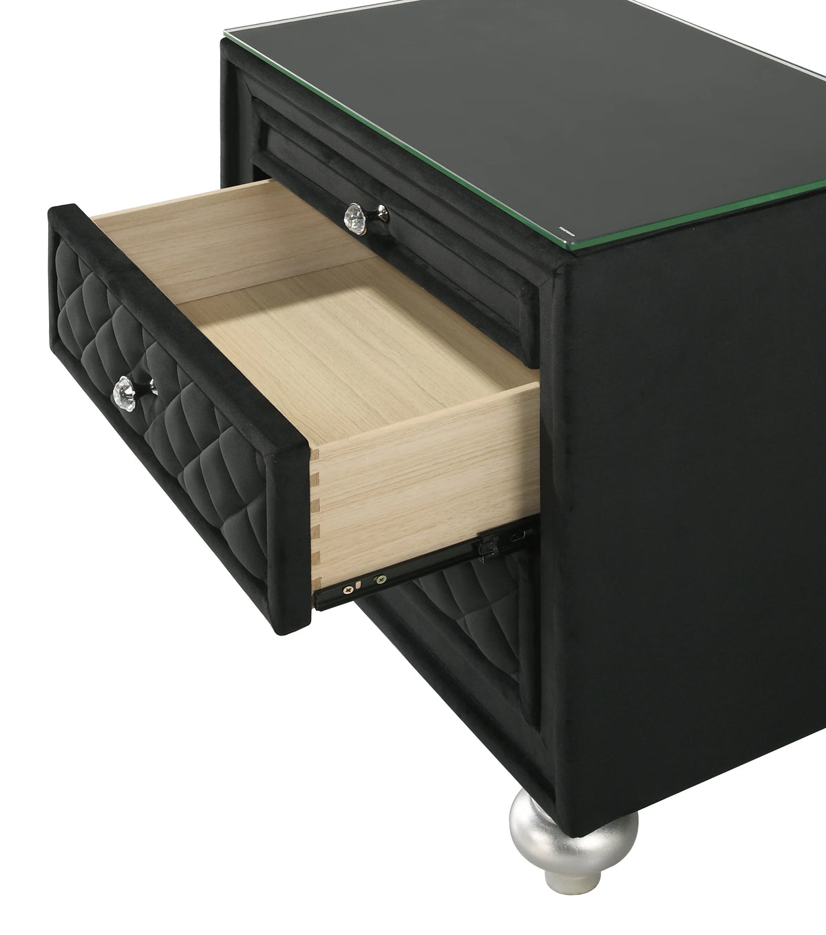 Nightstand for Bedroom 1pc Traditional Glam 3-Drawer Nightstand Velvet Tufted Drawer Front Jewelry Tray Faux Crystal Drawer Knobs Black,Wooden Nightstand