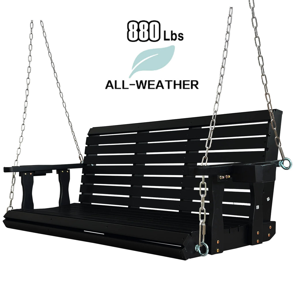 Fortune Candy 3 Person Outdoor Wood Hanging Swing, Heavy Duty 880 lbs Wood Porch Swing, Brown-5ft