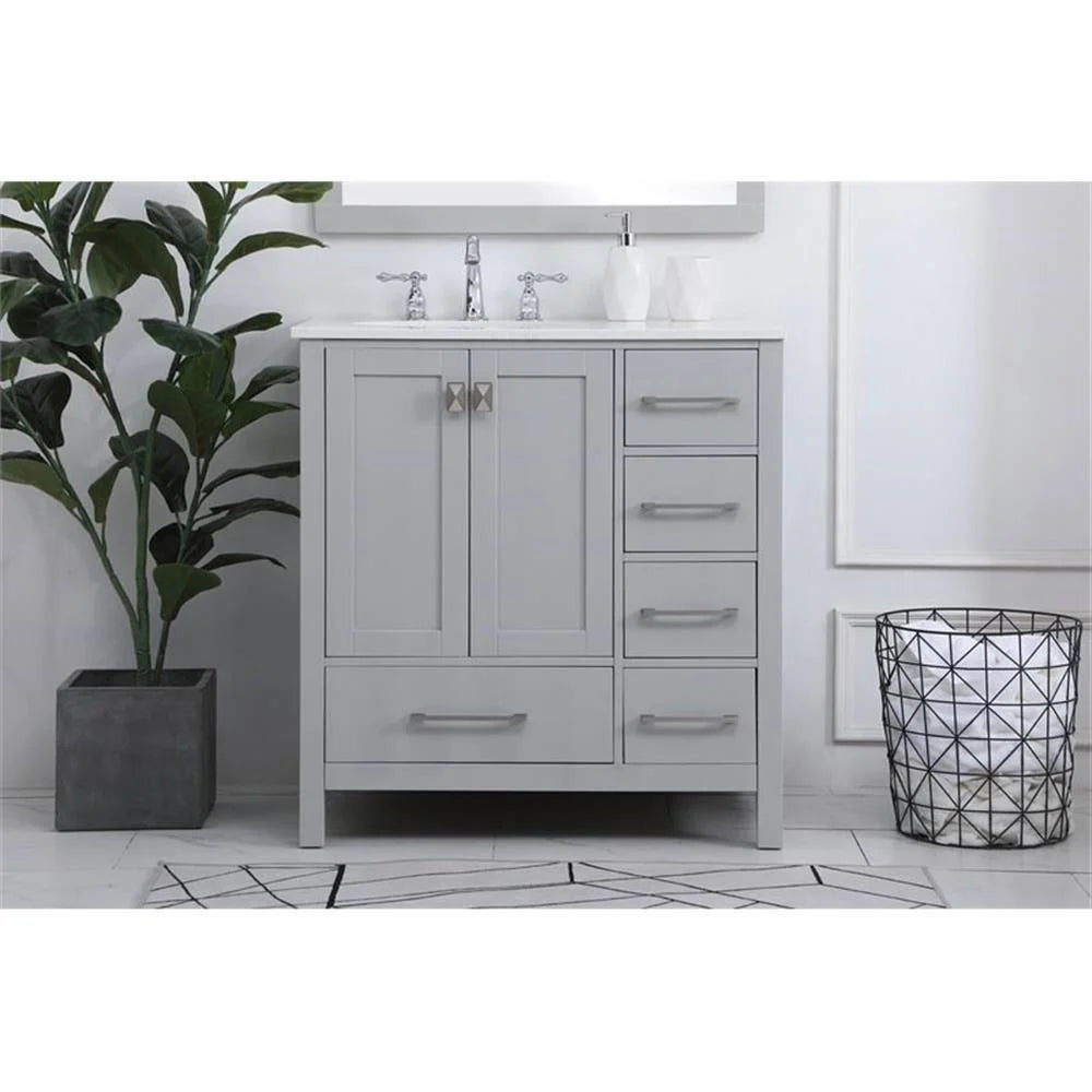 Elegant Decor Irene 32" Solid Wood and Stone Single Bathroom Vanity in White