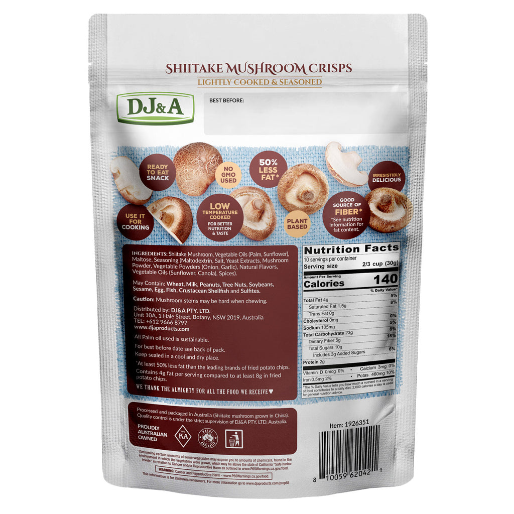 DJ&A Shiitake Mushroom Crisps 10.58 oz. bag, 5-pack