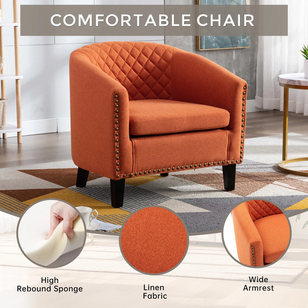 Comfortable Upholstered Armchair, Recliner Chair, Armchair with Wide Armrest,PU Leather Club Chair for Living Room, Club or Office, Single Chair ,Orange.