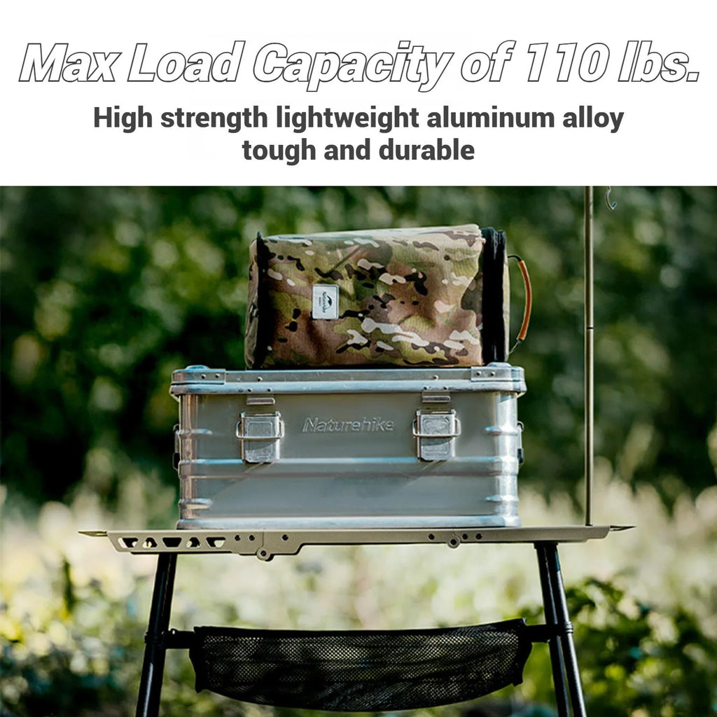 Naturehike, Portable Camping Table, Outdoor Detachable Tactical Camping Table, Lightweight Aluminium Camping Table with Light Pole, Adjustable Height