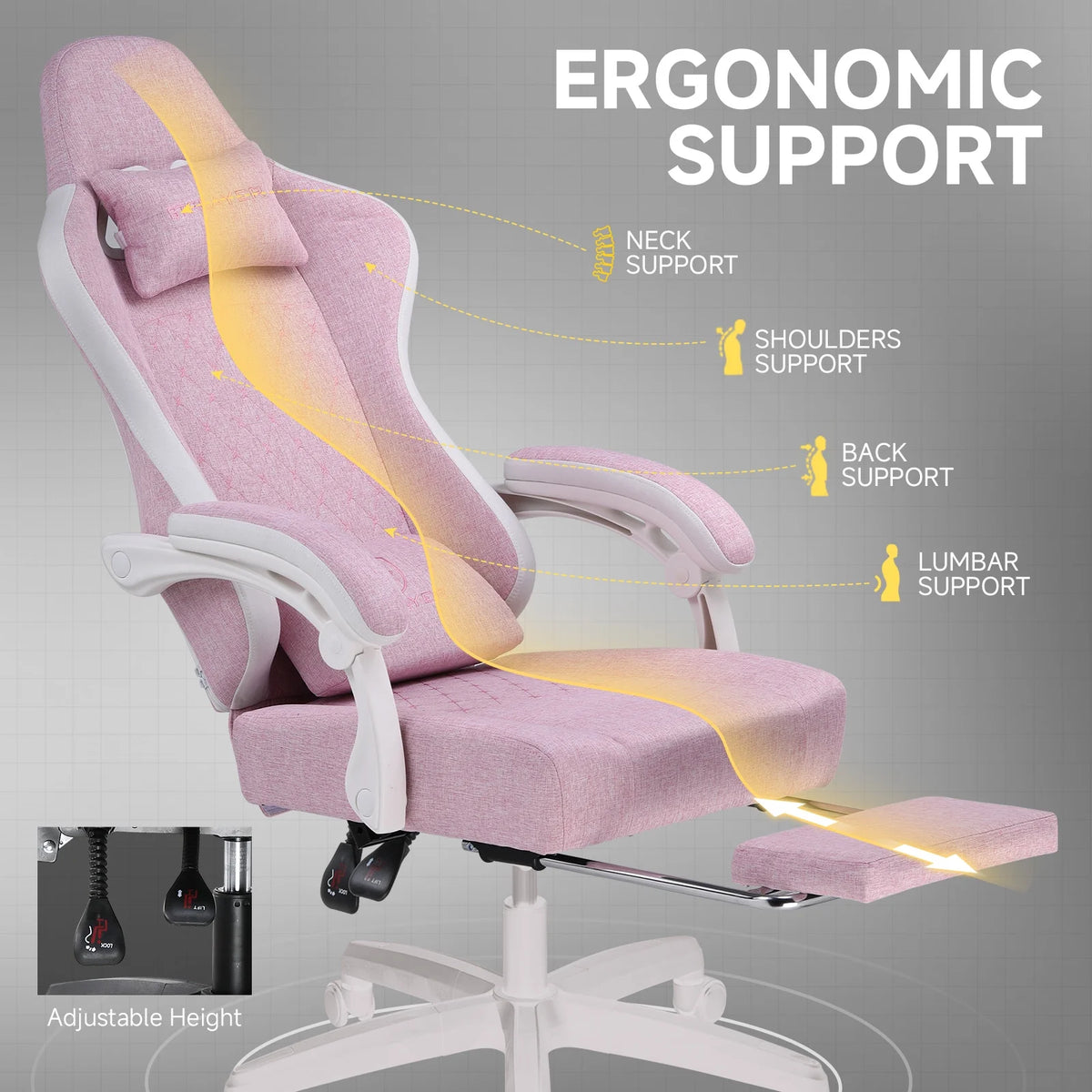 GTPLAYER Ergonomic High Back Pocket Spring Cushion Gaming Chair with Footrest & Linkage Armrests, Black