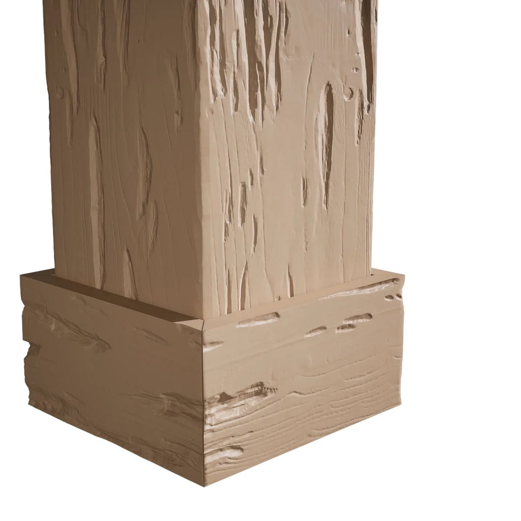 Ekena Millwork 18"W x 5'H Hand Hewn Endurathane Faux Wood Non-Tapered Square Column Wrap with Standard Capital & Base