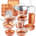Gotham Steel Hammered 20 Pc Ceramic Cookware Set Nonstick, Induction Pots and Pans Set, Non Toxic Cookware Sets, Oven & Dishwasher Safe - Copper