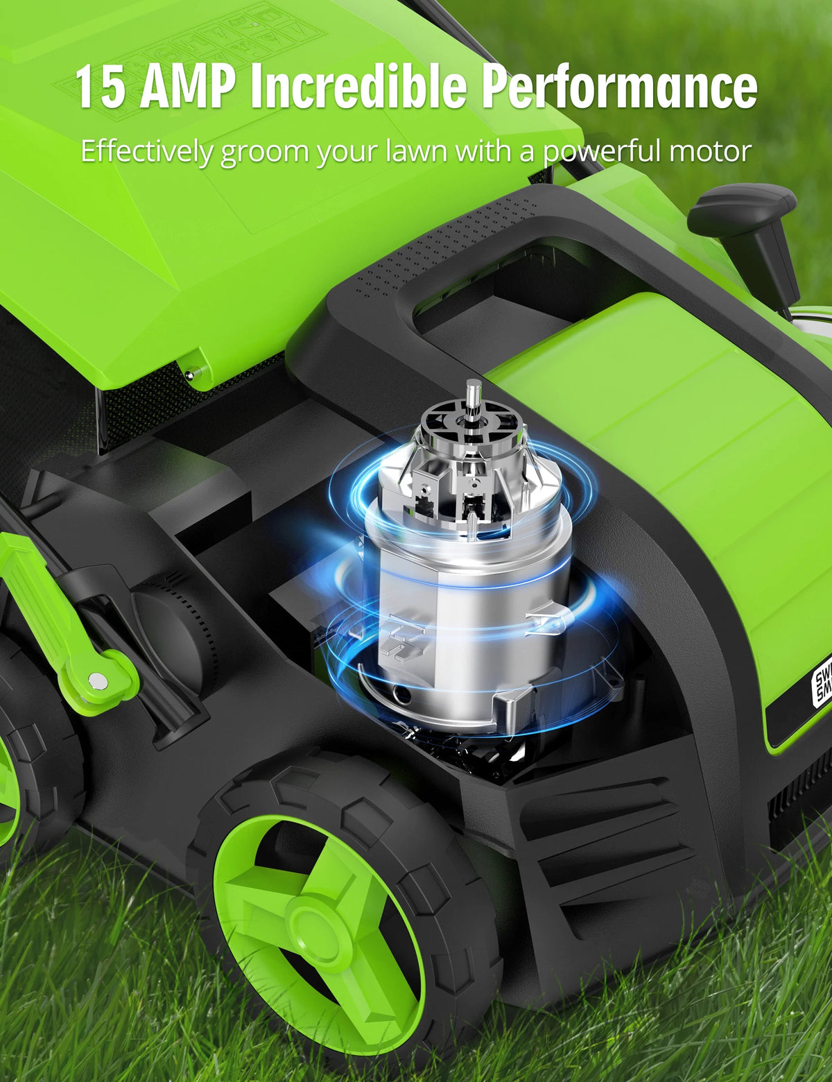 SWIPESMITH 16�� 15 Amp Electric Dethatcher Scarifier, Lawn with 5-Position Depth Adjustment, 14.5 Gal Removable Thatch Collection Bag, Quick-Fold, Keeps Health