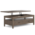 Simpli Home Lev SOLID WOOD 48 inch Wide Rectangle Transitional Lift Top Coffee Table in Smoky Brown
