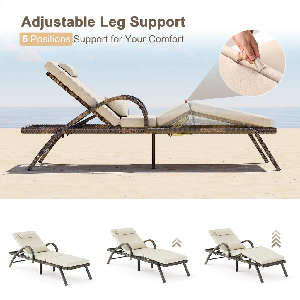 MEISSALIVVE 4-Piece Outdoor Lounge Chairs, Pool Chairs with Adjustable 5 Position Backrest , PE Rattan Chaise for Backyard Porch Deck (Gray)