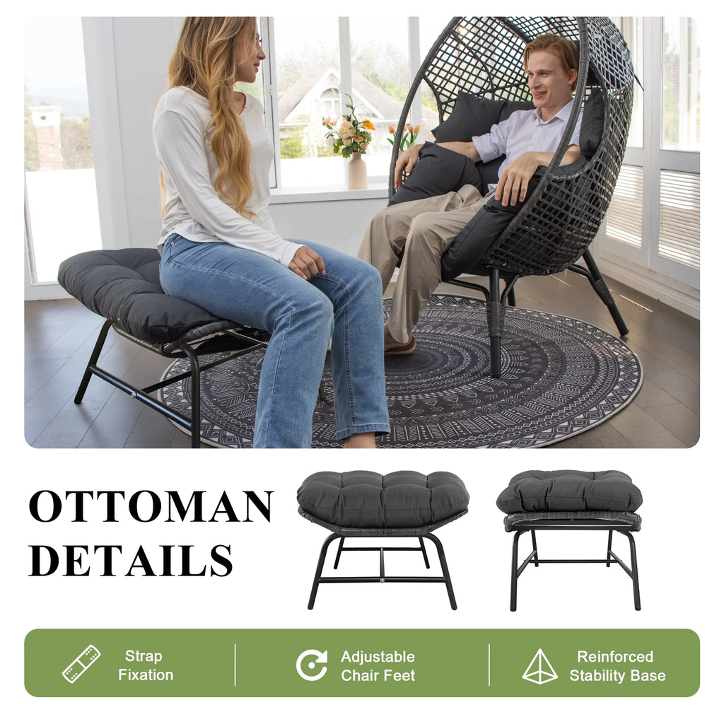 RADIATA 440 lbs Outdoor Egg Chair with Foot Rest & Ottoman, Wicker Patio Egg Chair for Indoor or Garden,Beige