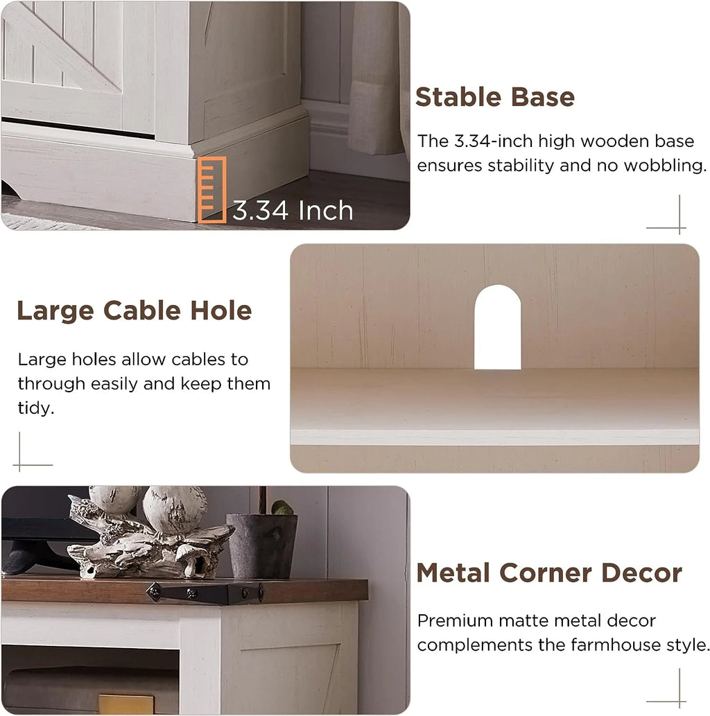 OKD Farmhouse Fireplace TV Stand up to 70", Entertainment Center with 23" Fireplace & Open Storage Shelves for Living Room, Antique White