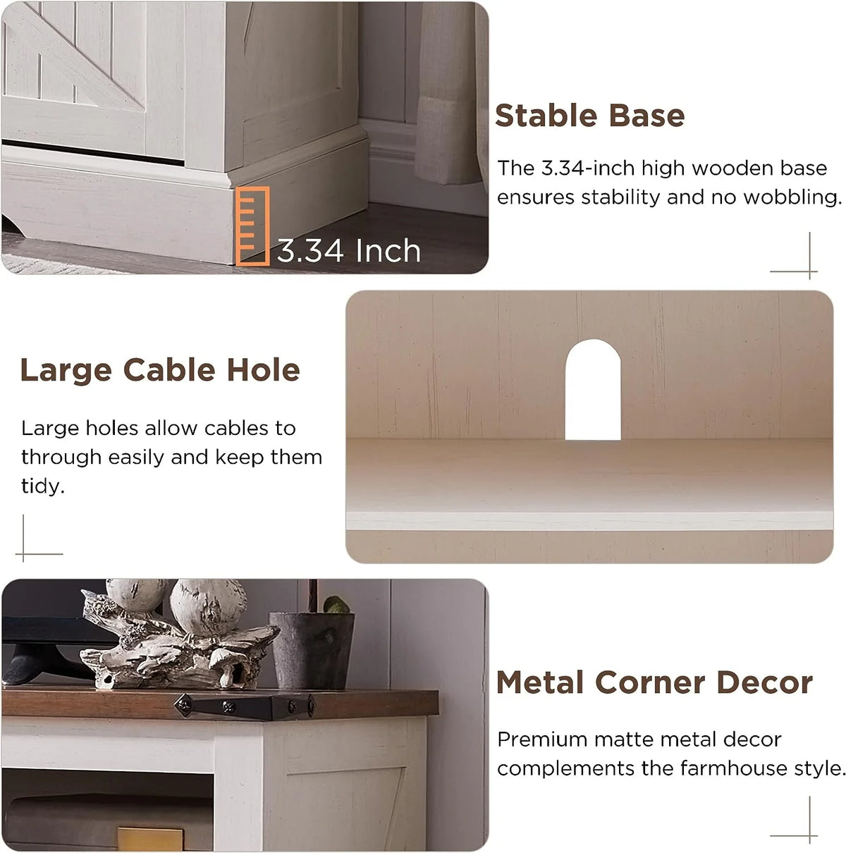 OKD Farmhouse Fireplace TV Stand up to 70", Entertainment Center with 23" Fireplace & Open Storage Shelves for Living Room, Antique White