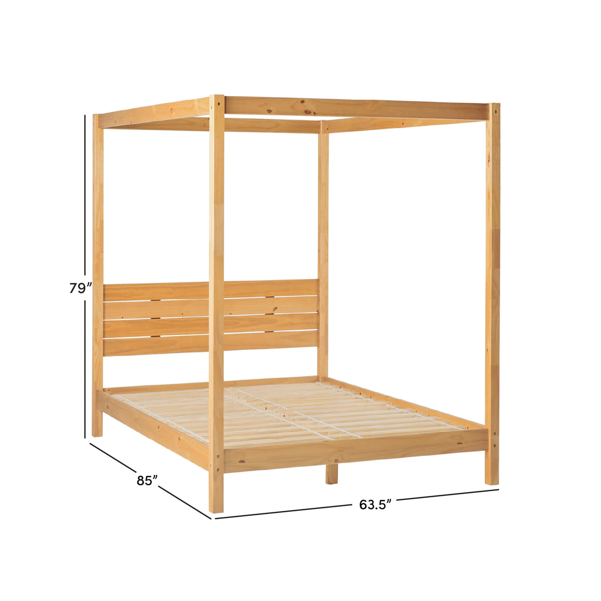 Walker Edison Minimalist Slatted Wood Queen Canopy Bedframe, Natural Pine