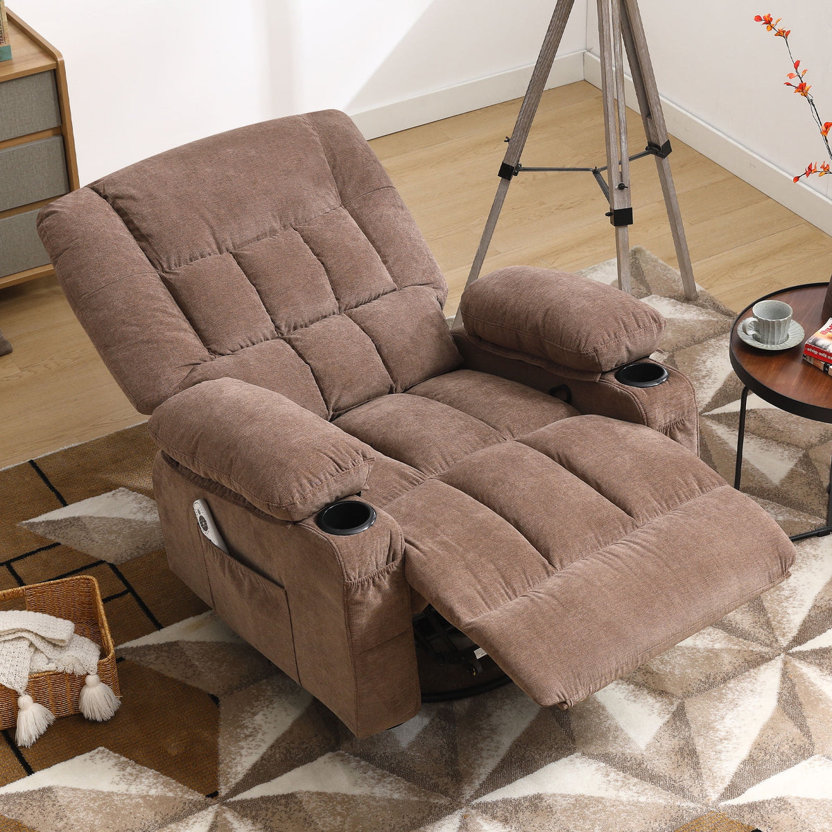 JONPONY Manual Recliner Chair with Heat Therapy and Massage Function, Heavy Duty Reclining Mechanism Massage Chair, Elderly Single Rocker Sofa with Cup Holders for Bedroom Home Theater,Blue