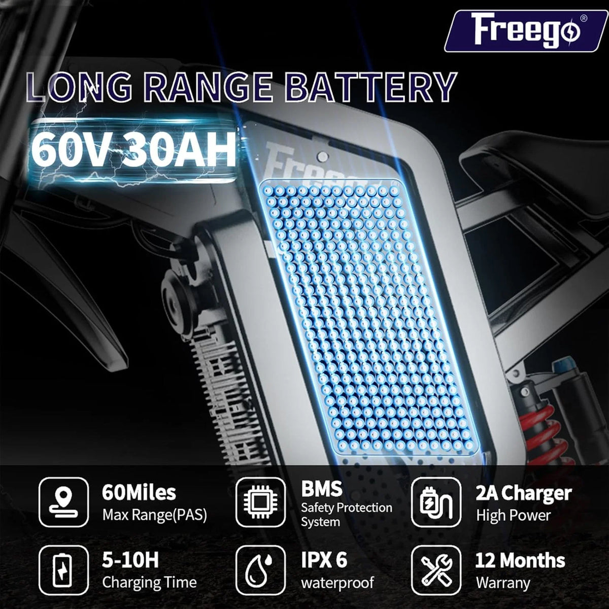 6000W(Peak) Motor 60V/35Ah Battery, Freego X2Pro Electric Motorcycle for Adults, Electric Bike  50MPH/7 Speed Off Road Electric Bicycle,19x2 Full Suspension/Four-Piston Hydraulic Brake UL2849MTB