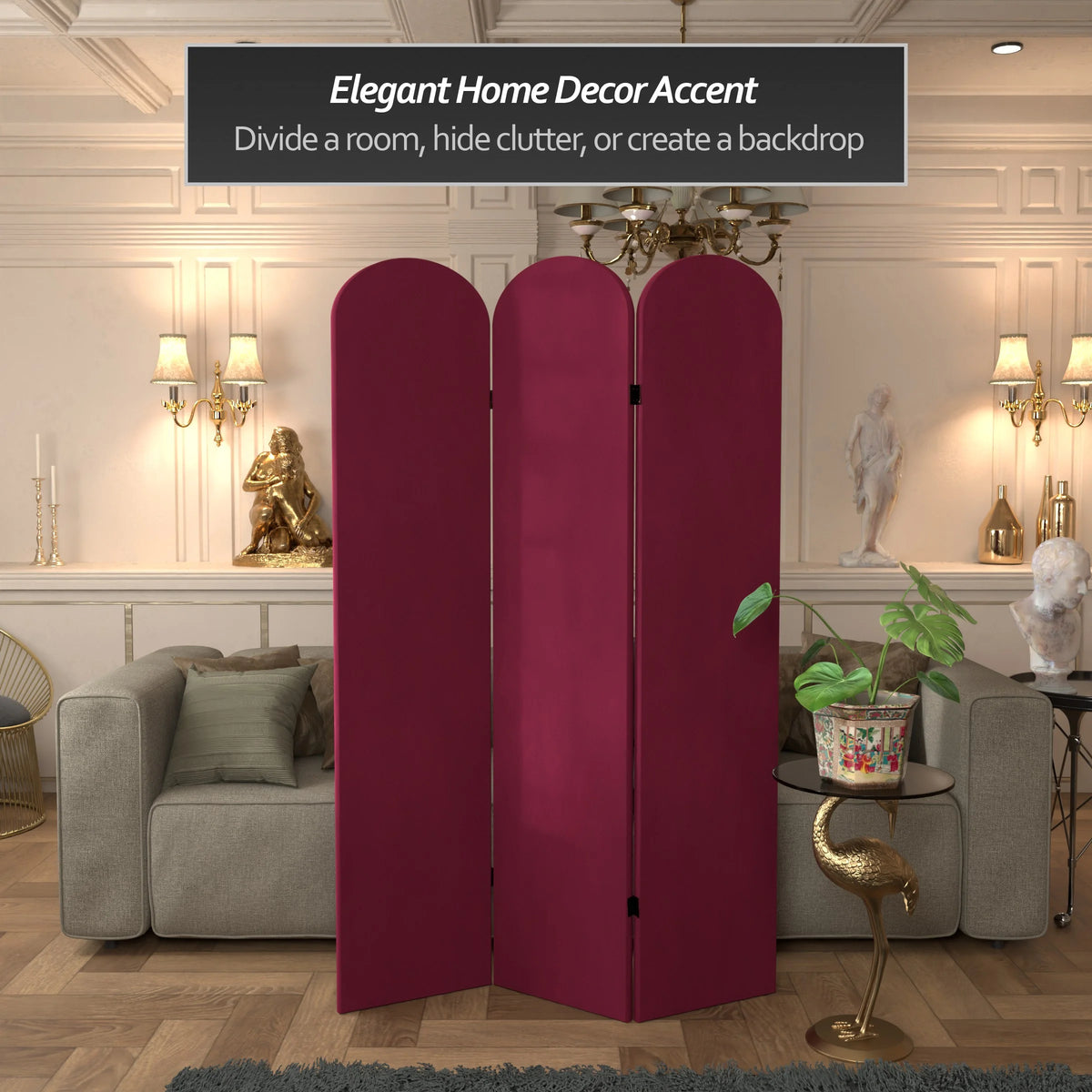 6 ft. Classic Arch Velvet Room Divider Lilac 3 Panel