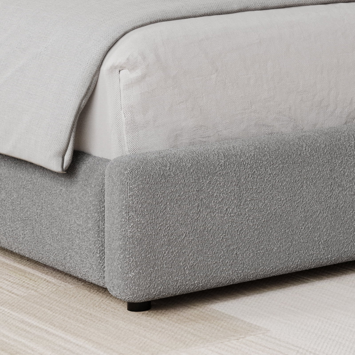 4 EVER WINNER Queen Bed Frame with Headboard, Boucle Upholstered Platform Bed Frame wiith Rounded Corner, Soft Cloud Bed Frame, No Box Spring Needed, White