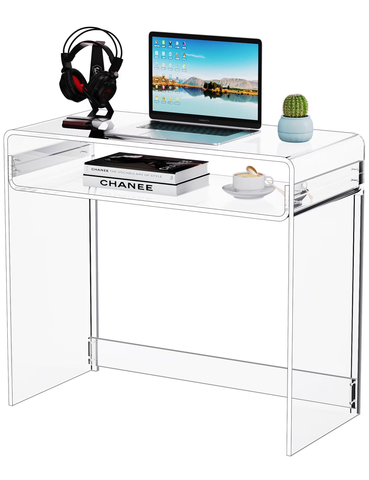 Solaround Acrylic Modern and Sleek Computer Office Desk, Clear