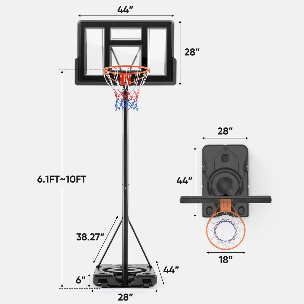 Edx 6.1ft-10ft Adjustable Height 44" Shatterproof Outdoor Portable Basketball System (Adult)