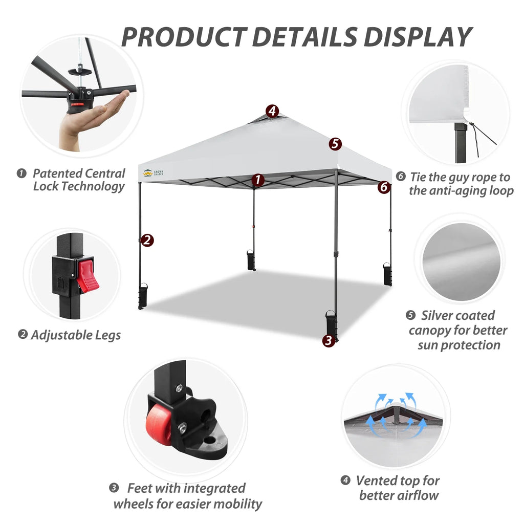 CROWN SHADES 8x8 Pop Up Canopy with One Push Setup Easy Outdoor Sun Shade for Events Parties Camping Forest Green