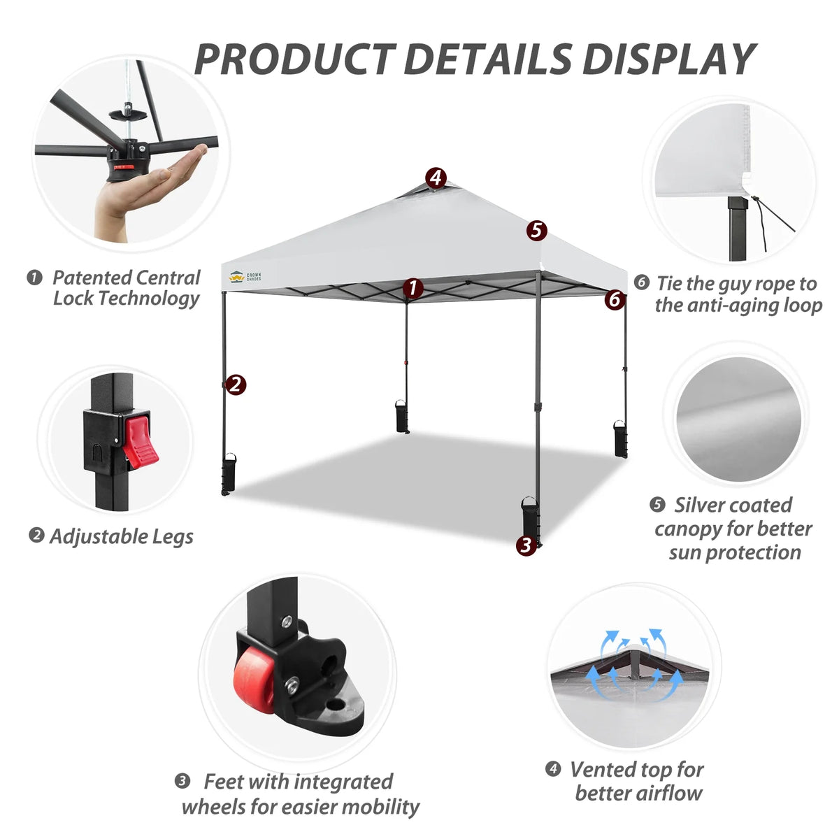 CROWN SHADES 8x8 Pop Up Canopy with One Push Setup Easy Outdoor Sun Shade for Events Parties Camping Forest Green