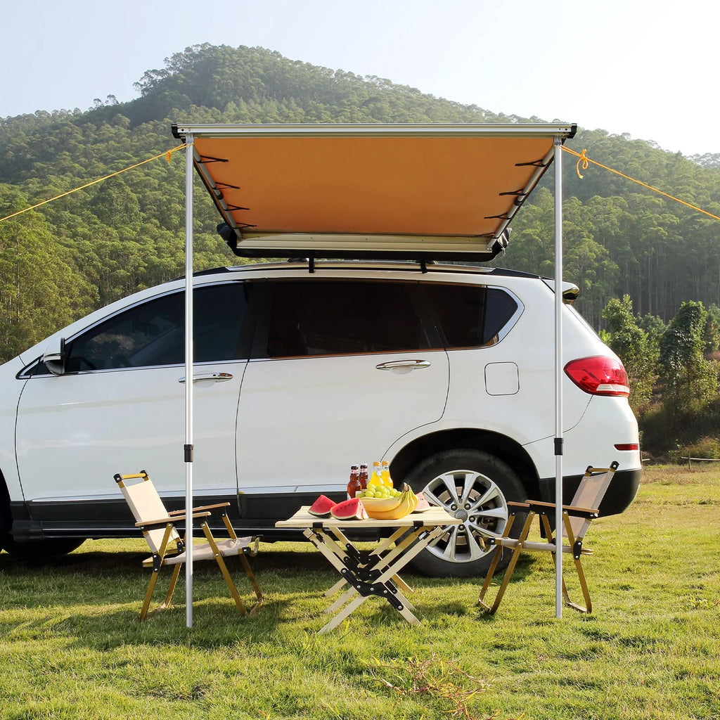 JWRWEF 6.5x8.2ft Car Side Awning, Waterproof SUV Truck Rooftop Tent Sunshade, 280G PU3000mm Fabric Outdoor Shelter, UV & Wind Resistant Camping Canopy with Carry Bag