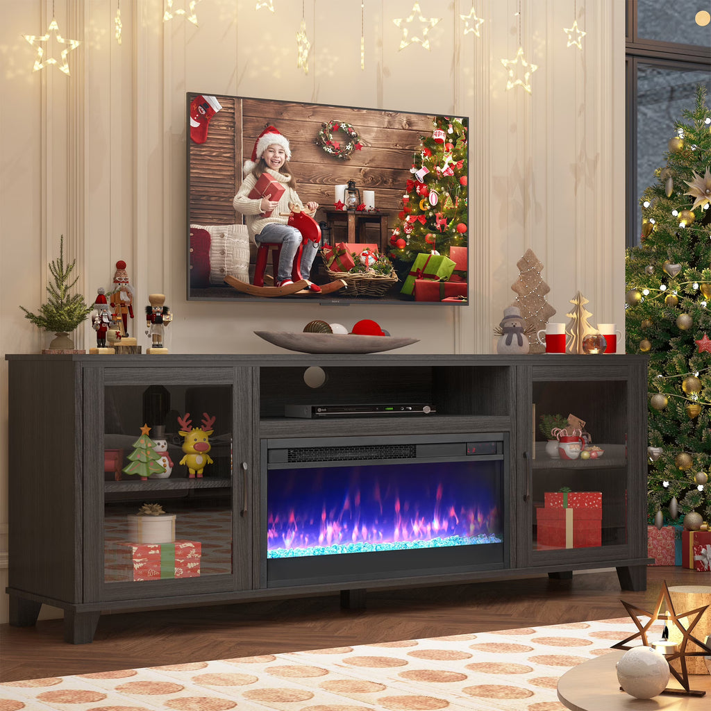 SESSLIFE Fireplace TV Stand for 65 Inch TV, TV Console with 23''Electric Fireplace, Console Entertainment Center Television Table for Living Room or Bedroom, Brown