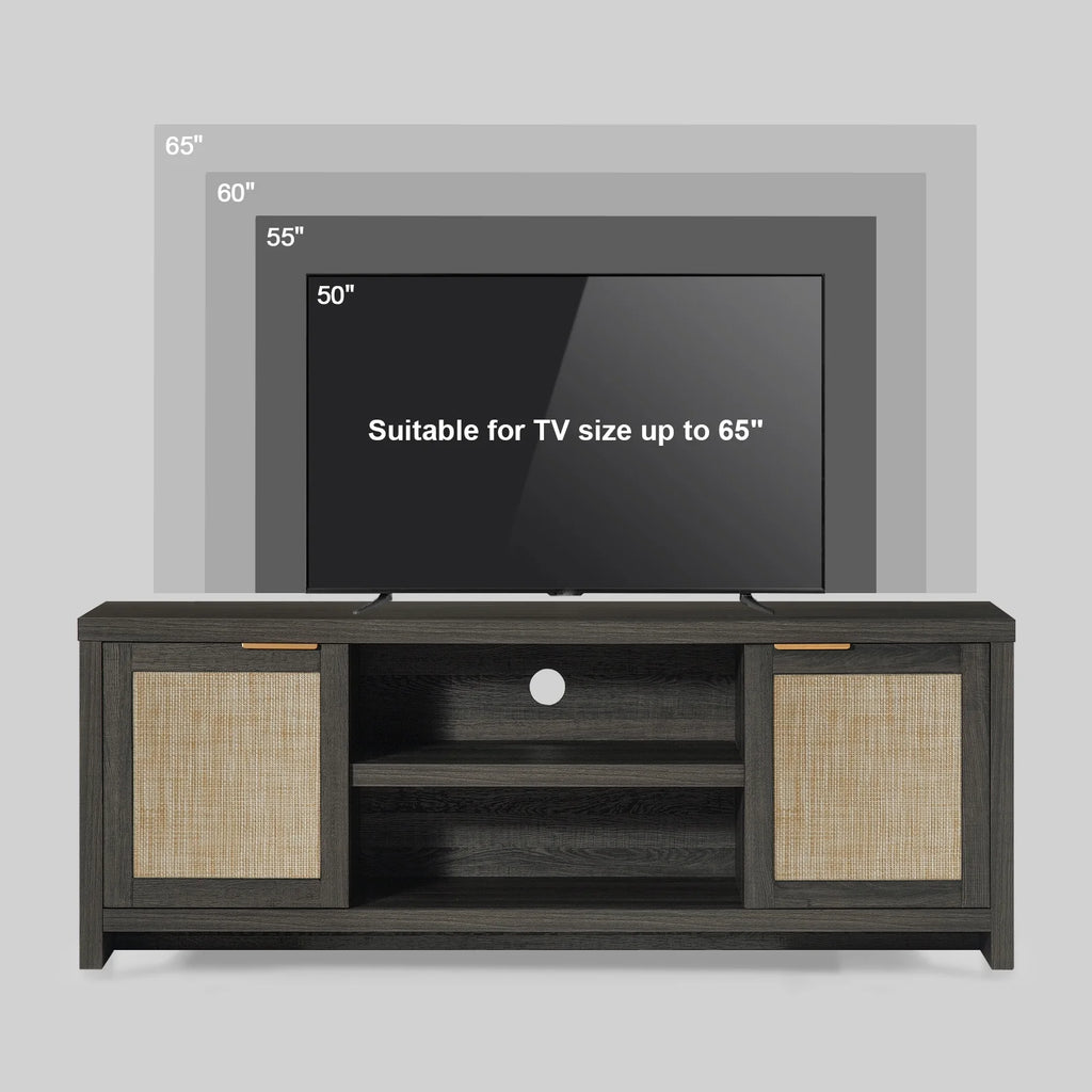 OAKHAM Rattan Tv Stands for 65 Inch Tv, Modern Farmhouse Entertainment Center, TV Console Table with Storage, Wood Media Console with Cabinet, Special Walnut