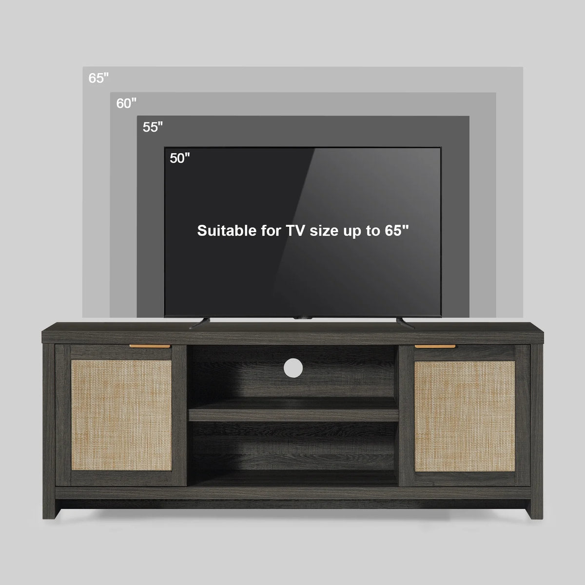 OAKHAM Rattan Tv Stands for 65 Inch Tv, Modern Farmhouse Entertainment Center, TV Console Table with Storage, Wood Media Console with Cabinet, Special Walnut