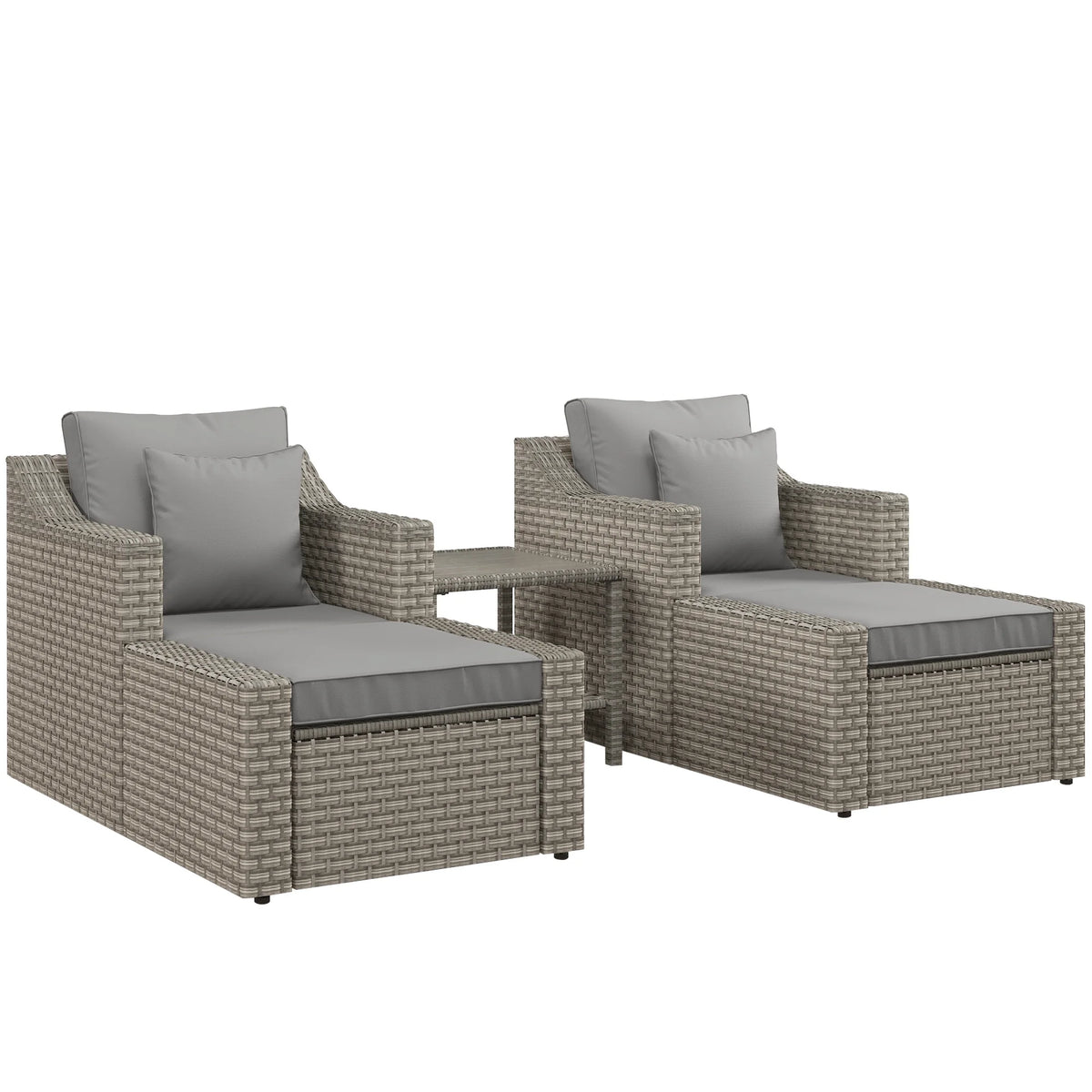 Outsunny 5 Piece Patio Furniture Set, All Weather PE Rattan Conversation Chair & Ottoman Set w/ Table, Cushions & Pillows Included, Beige