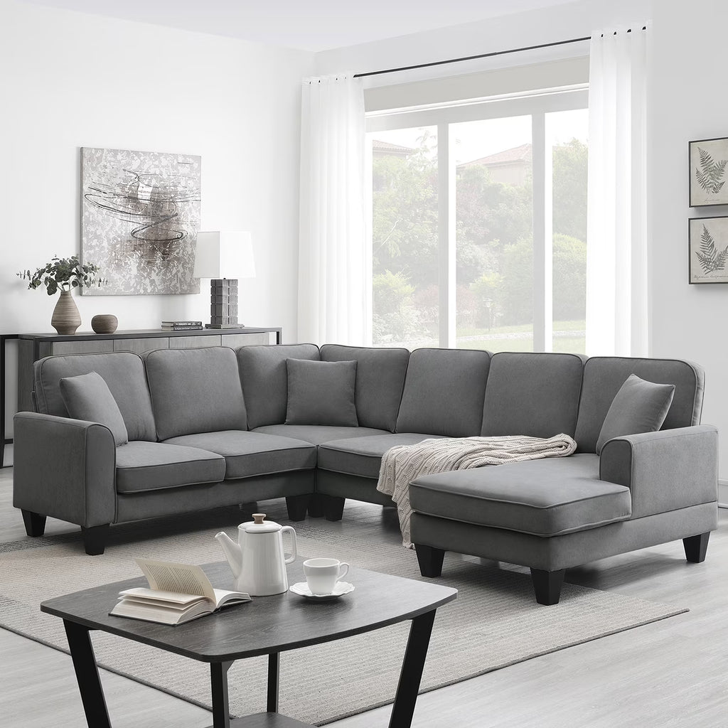 Harper & Bright Designs Modular Sectional Sofa with Ottoman Couch L Shape Corner Sofa Sets 7 Seats Fabric Couch for Living Room, Black, 112 * 87 inch