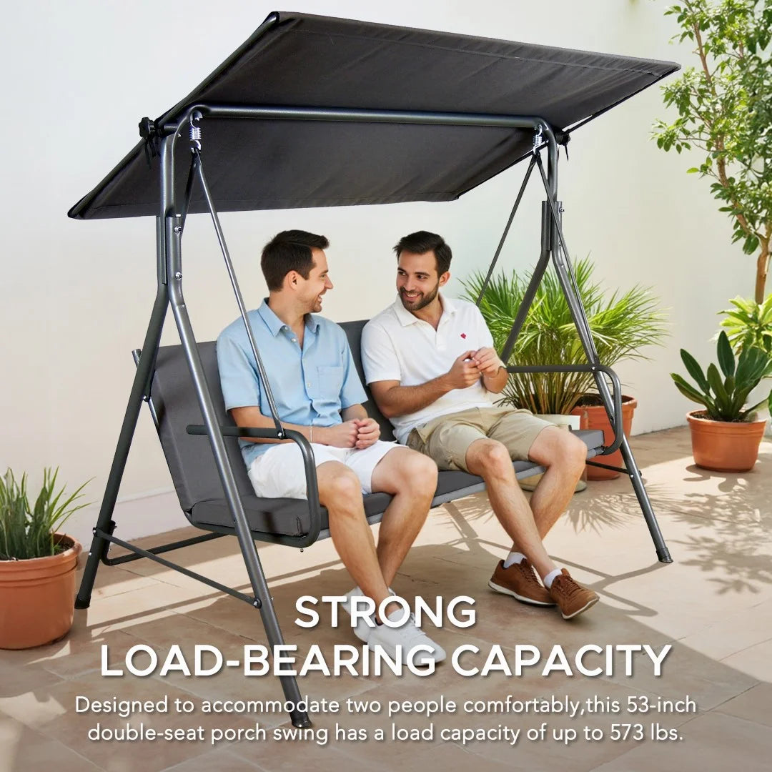 Made in Italy SUNJOY Outdoor Porch Swing, 2 Seat Patio Metal Swing with Adjustable Canopy