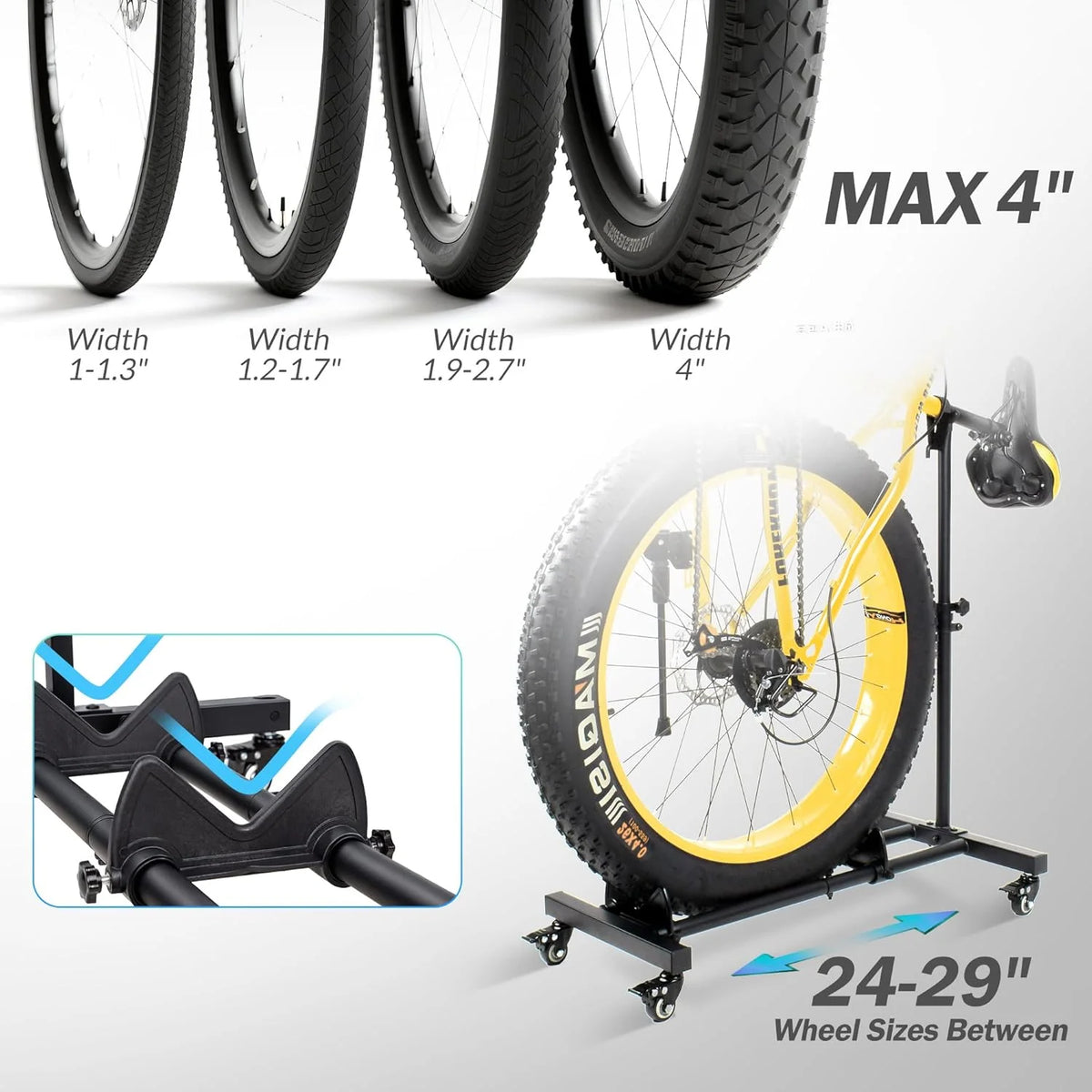Vertical Bike Stands (2 Pack)��Standing Bike Rack for Garage Floor��Upright Bicycle Floor Stand Indoor Bike Holder with Adjustable Height for Garage & Apartment - for Wheels Sizes up to 29��