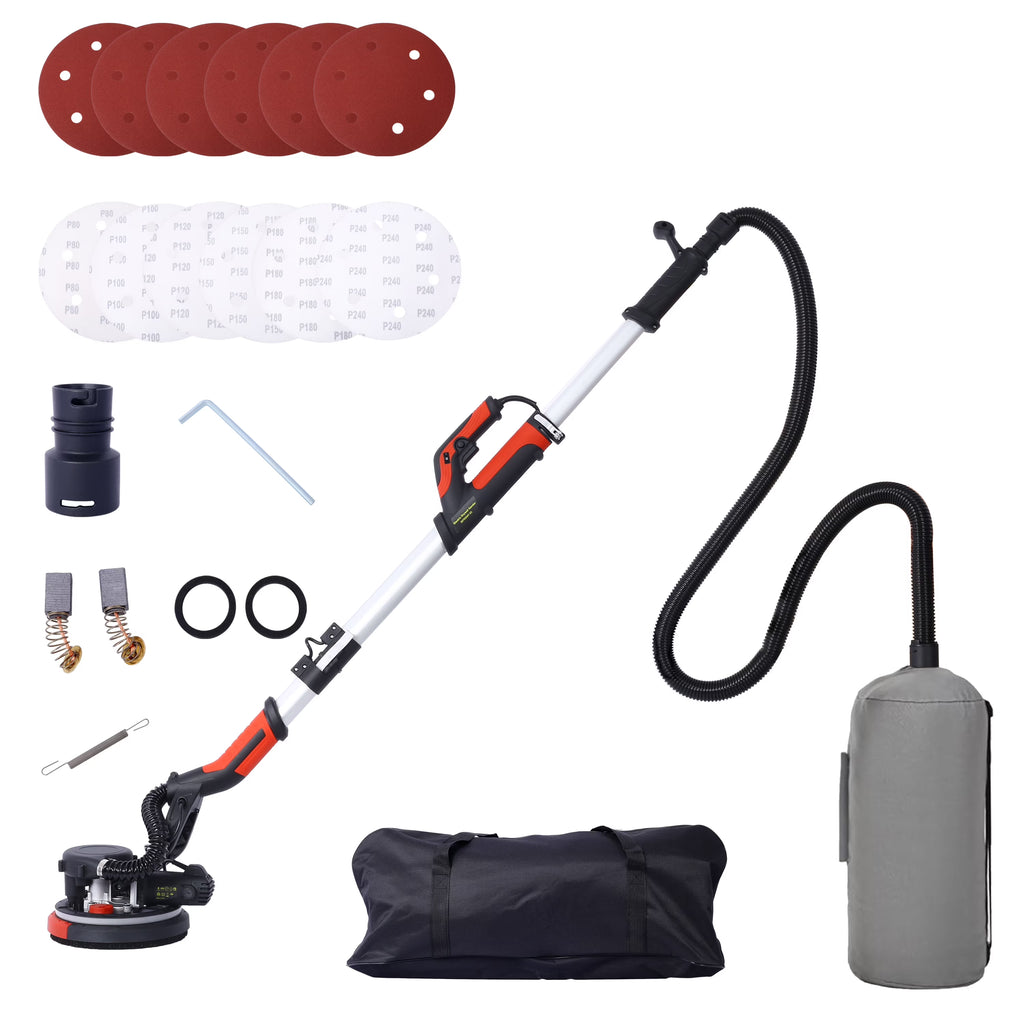 Electric Drywall Sander with Vacuum, 780W Power Sander for Drywall Dustless Floor Sander with Variable Speed 900-1800RPM, LED Light, Extendable, Foldable Handle, 4M Power Cable, Yellow+Black