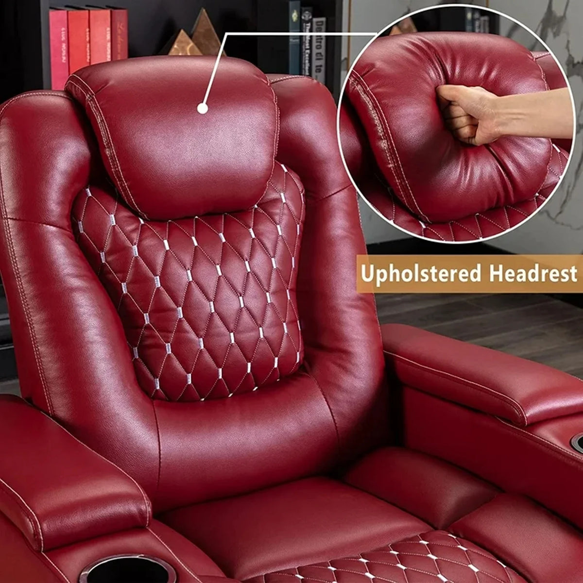 Bonzy Home Overstuffed Electric Home Theater Seating PU Leather Reclining Furniture with with USB Ports and Cup Holders and Hidden Arm Storage - Black