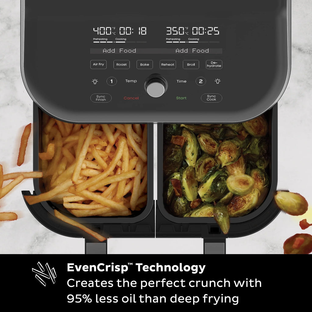 Instant Vortex Plus XL 8-Quart Air Fryer with Dual Baskets and Clear Cooking Windows, Stainless Steel
