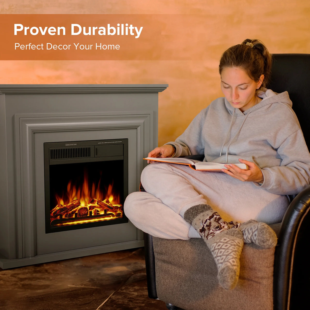 Electactic Electric Fireplace, Free Standing Fireplace, with Remote Control, Adjustable LED Flame, 750W/1500W -��White��