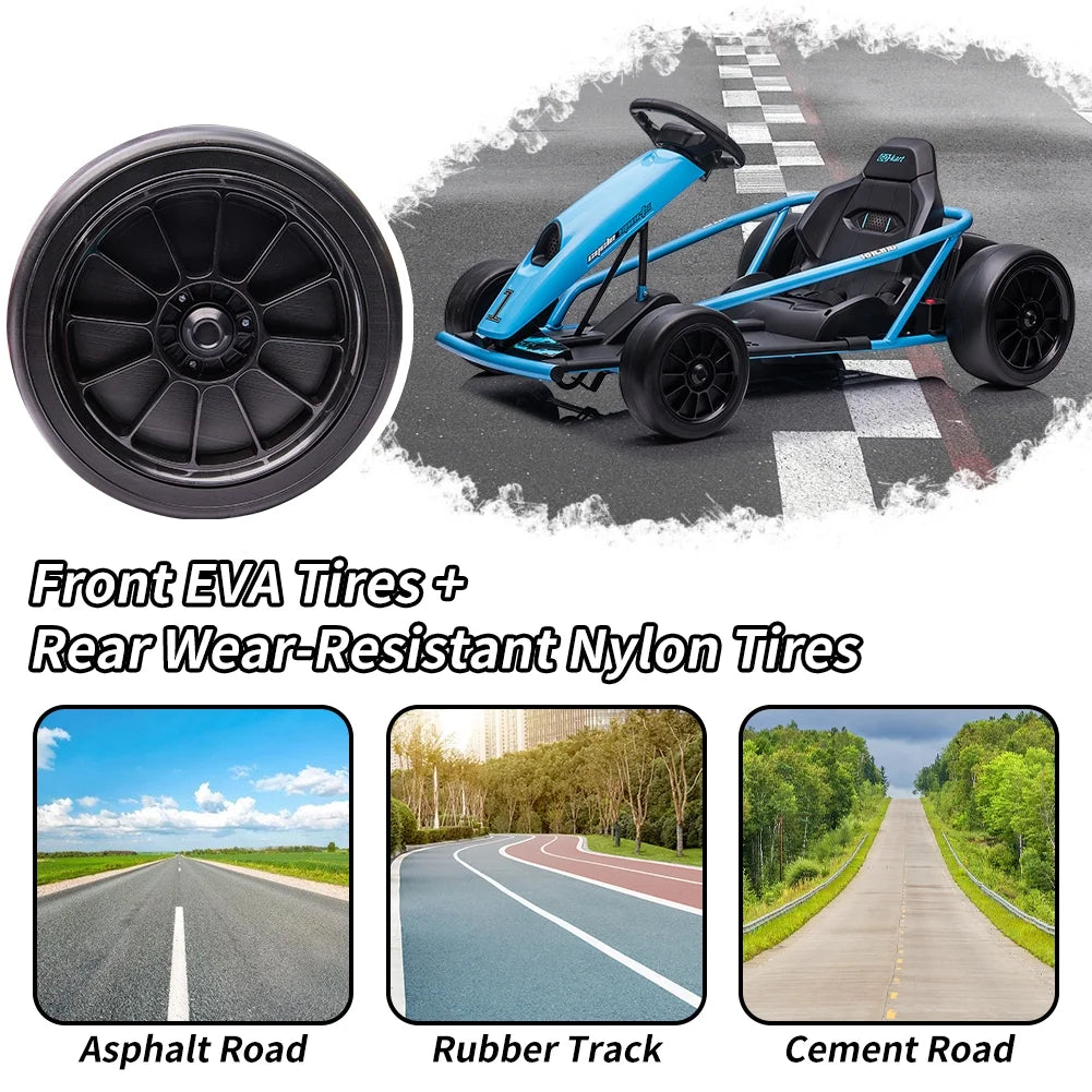 Geetinfly Go Kart for Kids,24V Battery 300WX2 Motors Pedal On Foot Go Cart,8MPH High Speed Drifting Car with Slow Start Function,Music,White