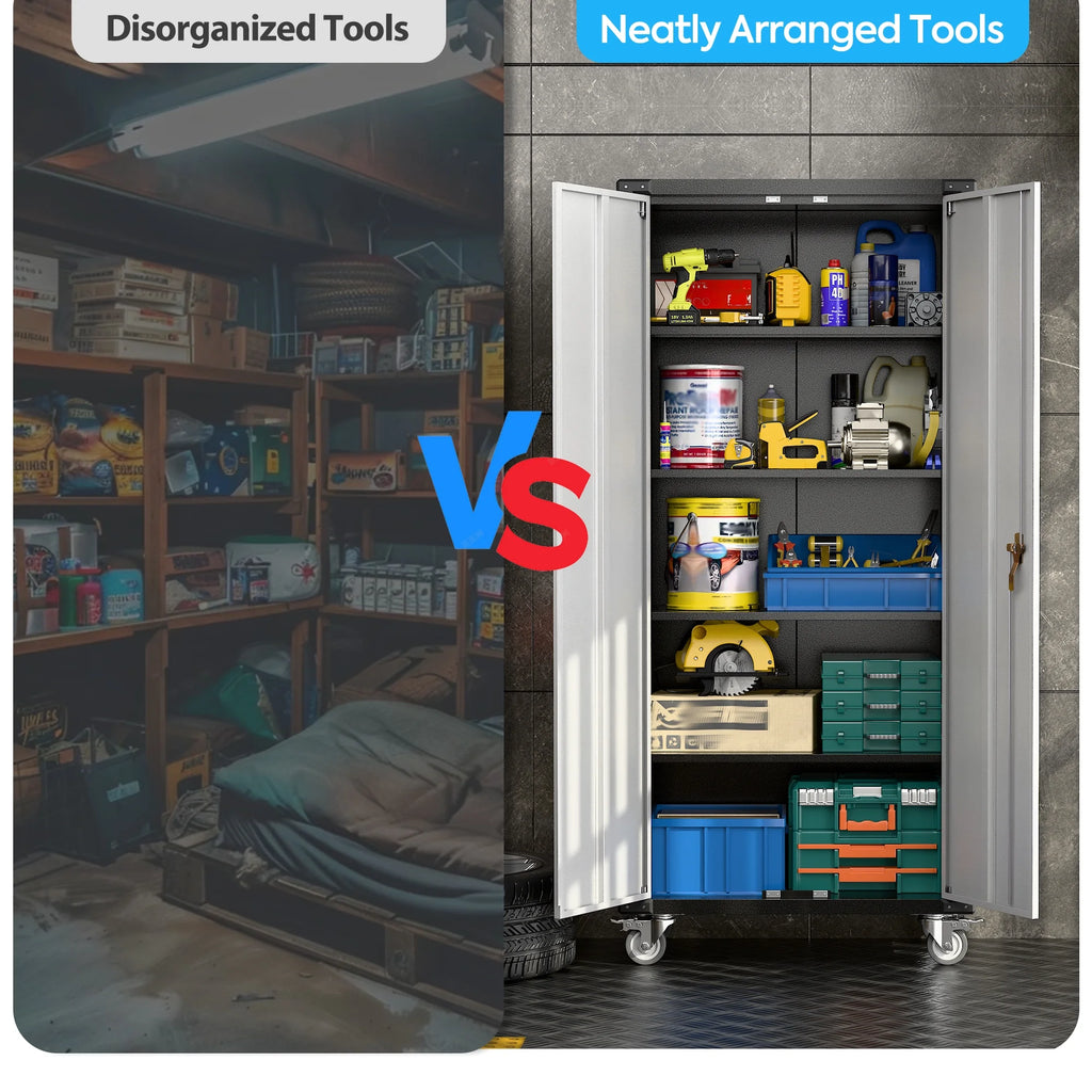 SUPEER 71" Metal Storage Cabinets with Wheels and Pegboards, Industrial Cabinet with 2 Drawers and 2 Adjustable Shelves,, Assembly Required