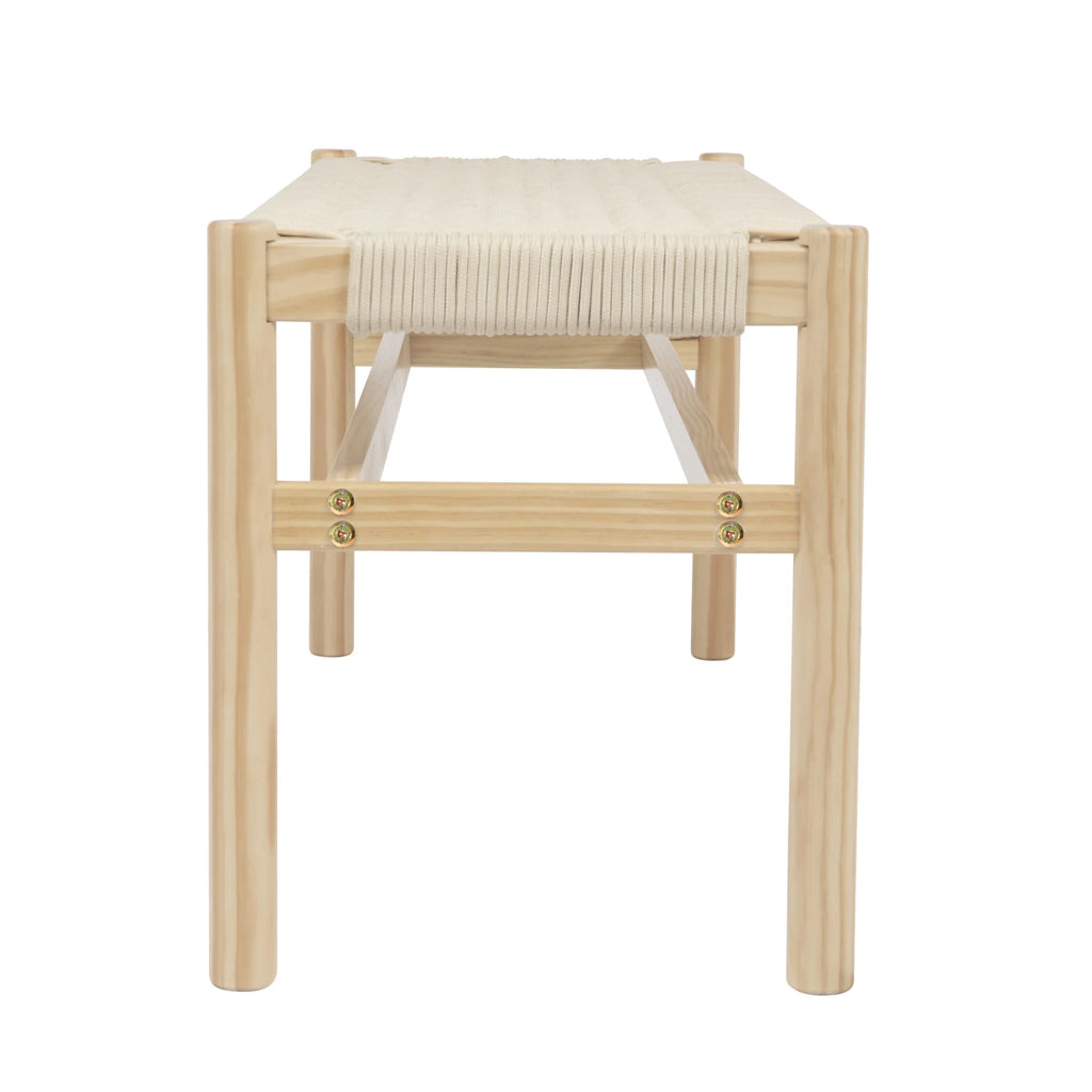 Main + Mesa Fernway Solid Wood and Woven Rope Entryway Bench, Moss Green