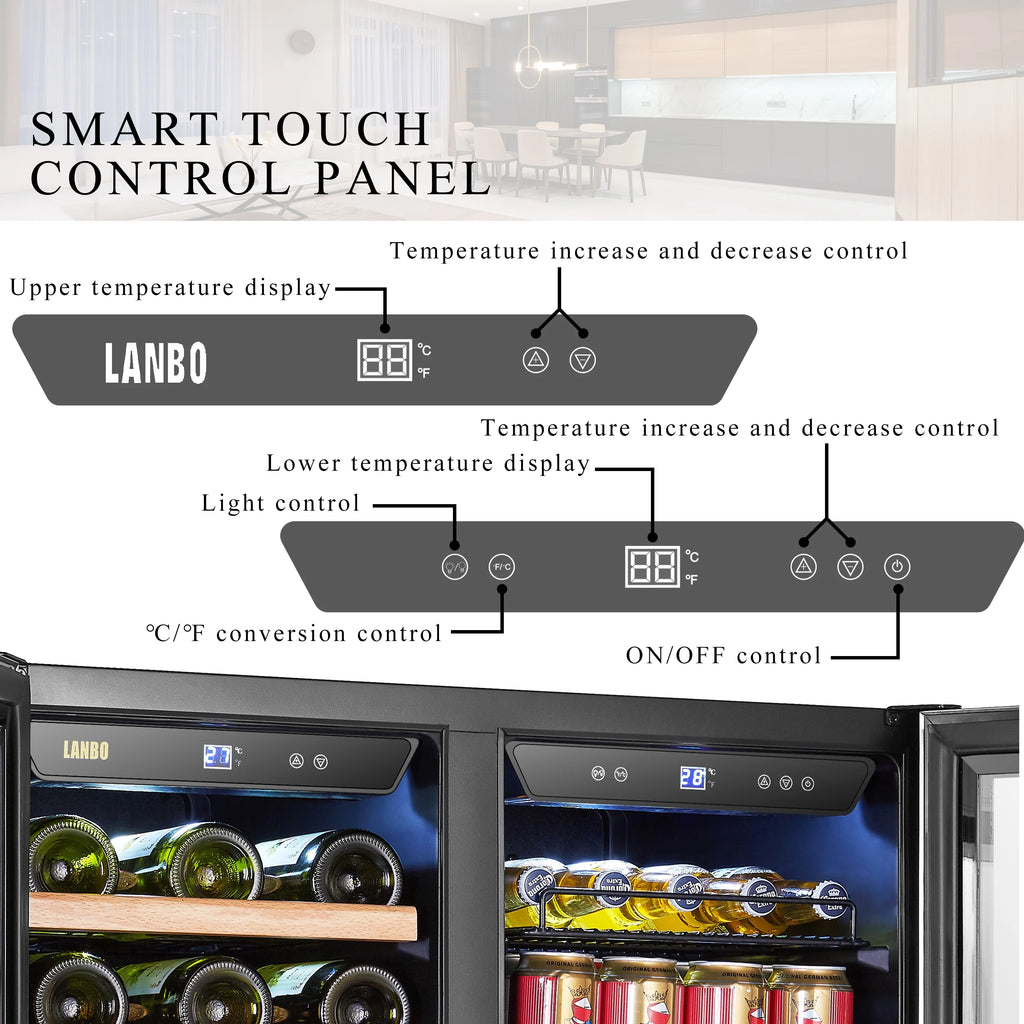 Lanbo 76 Can 31 Bottle Under Counter Dual Zone Wine Refrigerator and Beverage Cooler 30 inch Width