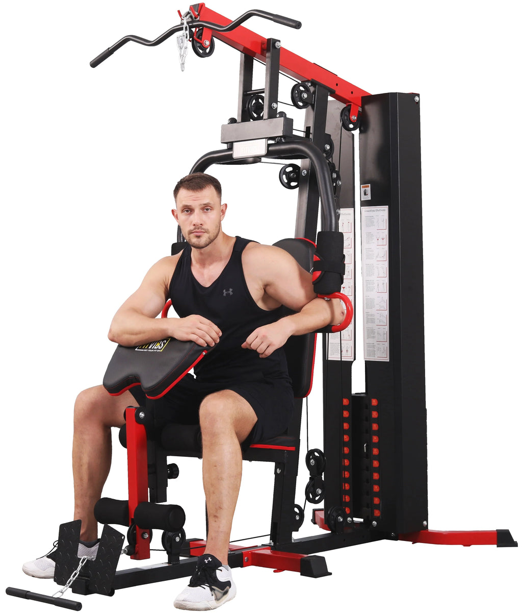 Fitvids LX750 Home Gym System Workout Station with 330 Lbs of Resistance, 122.5 Lbs Weight Stack, One Station, Comes with Installation Instruction Video, Ships in 5 Boxes