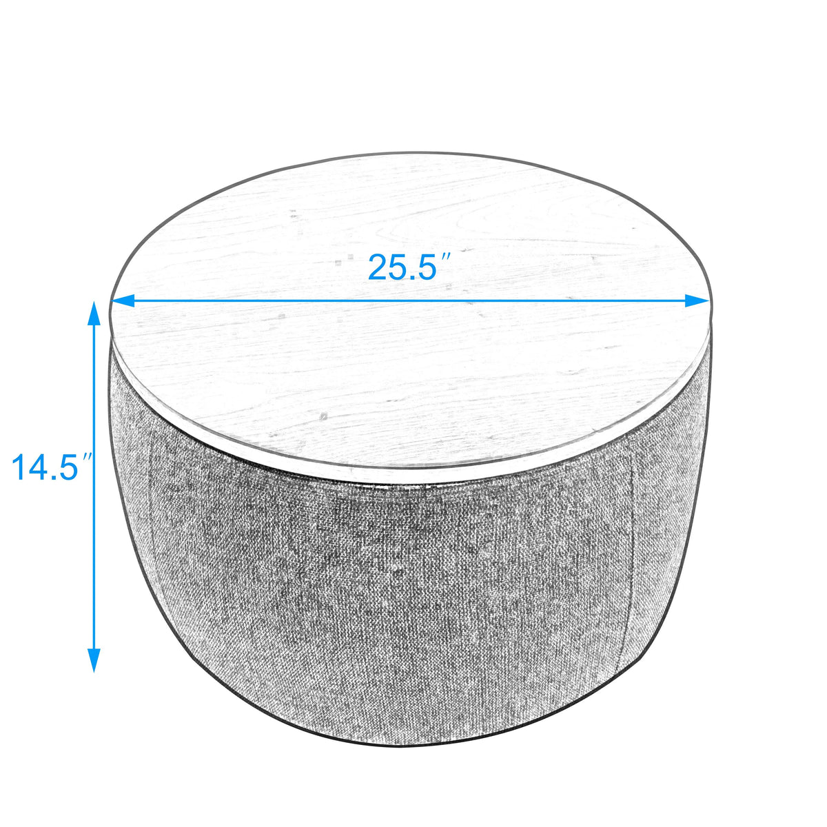 BTMWAYRound Coffee Table, 2 in 1 Round Storage Ottoman with Reversible Lid Tray, Upholstered Round Storage Ottoman Coffee Table with Storage, Footstool End Table for Living Room, Bedroom, Light Gray