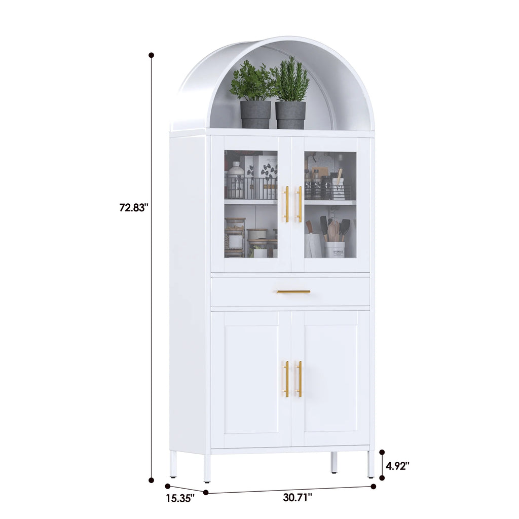 SUPEER Metal Arched Storage Display Cabinet with Glass Doors and Adjustable Shelves, Lockable Cabinet, Assembly Required, Black