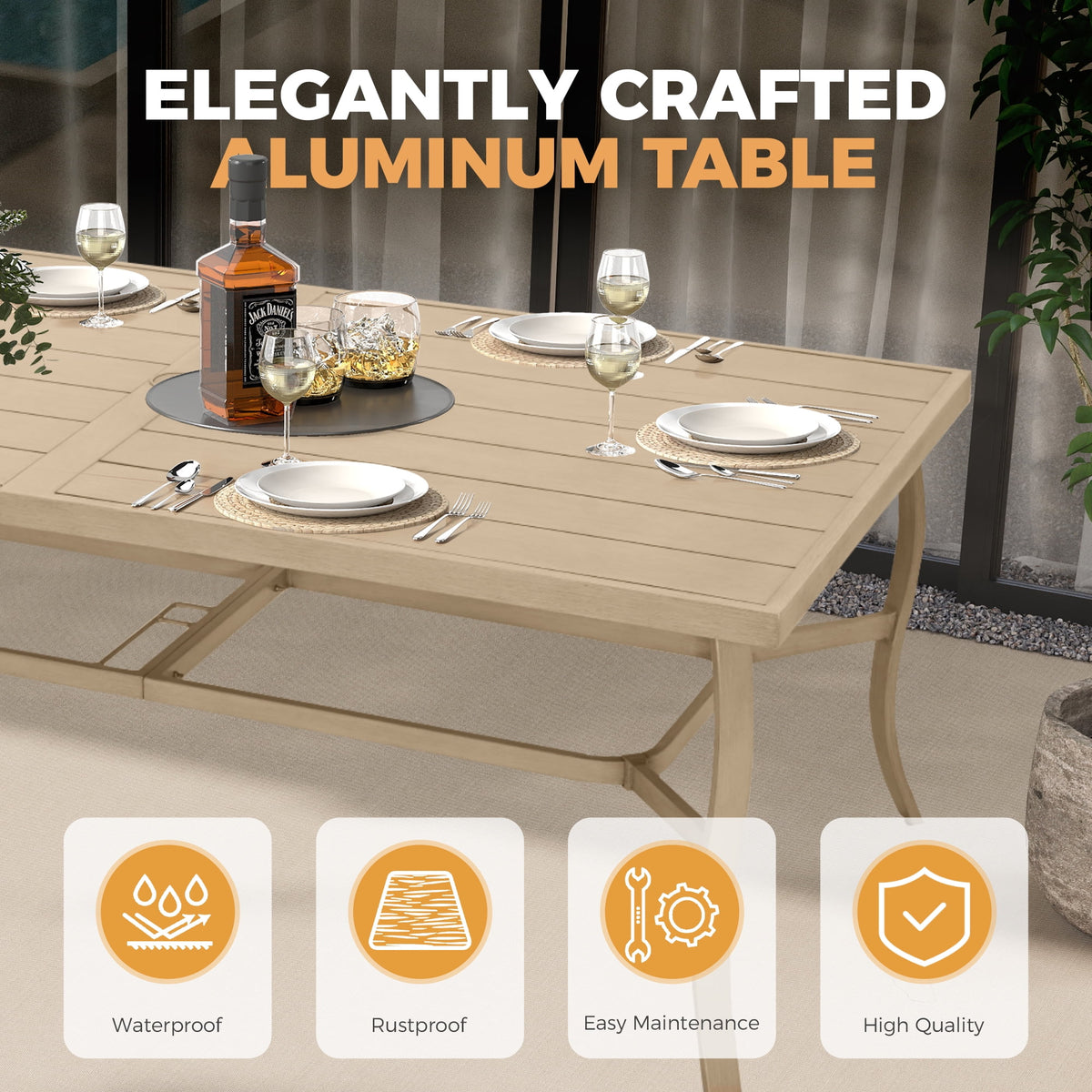 HAPPATIO 7 Piece Patio Dining Set, Aluminum Outdoor Dining Set for 6, Aluminum Dining Table and Chairs Set, Patio Dining Furniture with Aluminum Table, Chairs and Washable Cushions (Gray)