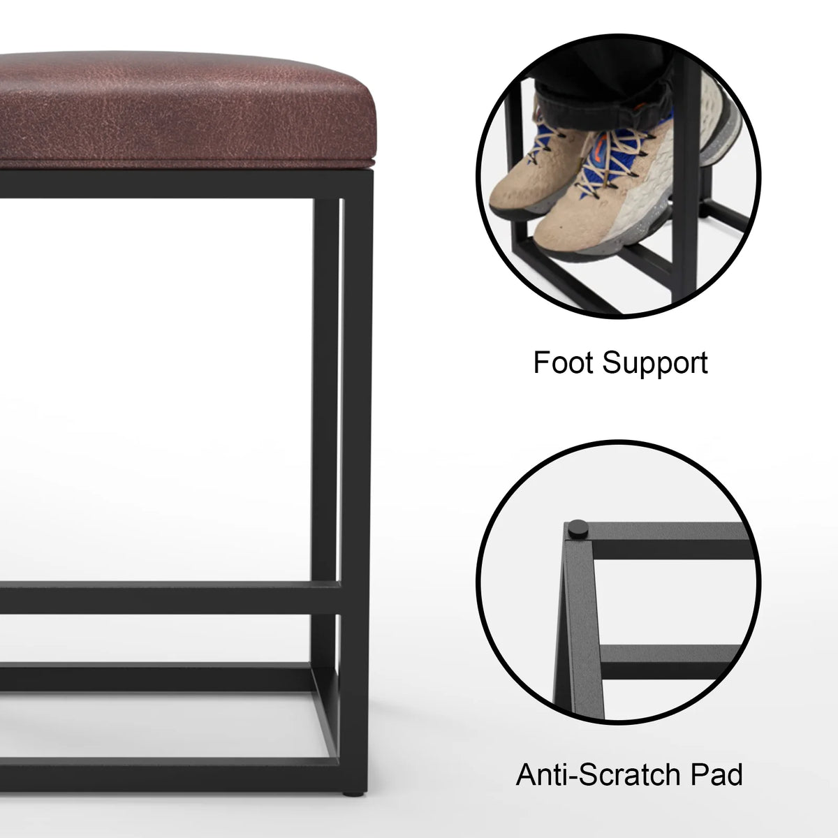 Nathaniel Home 24 Inch Bar Stools Set of 2, Modern PU Leather Metal Barstool, Backless Kitchen Dining Cafe Stool, Upholstered Bar Stool with Footrest, Gray