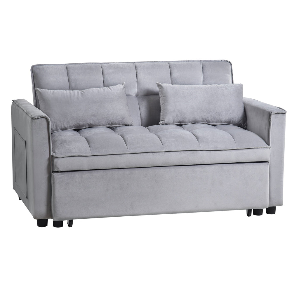 BINBANK Black Velvet 3-in-1 Convertible Sleeper Sofa Bed a?? USB Charging, Adjustable Backrest Pull-Out Futon Loveseat Couch for Living Room, Apartment & Small Space